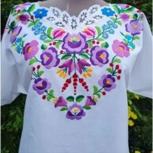 Brand new hand embroidered blouse in Hungarian Kalocsa style
